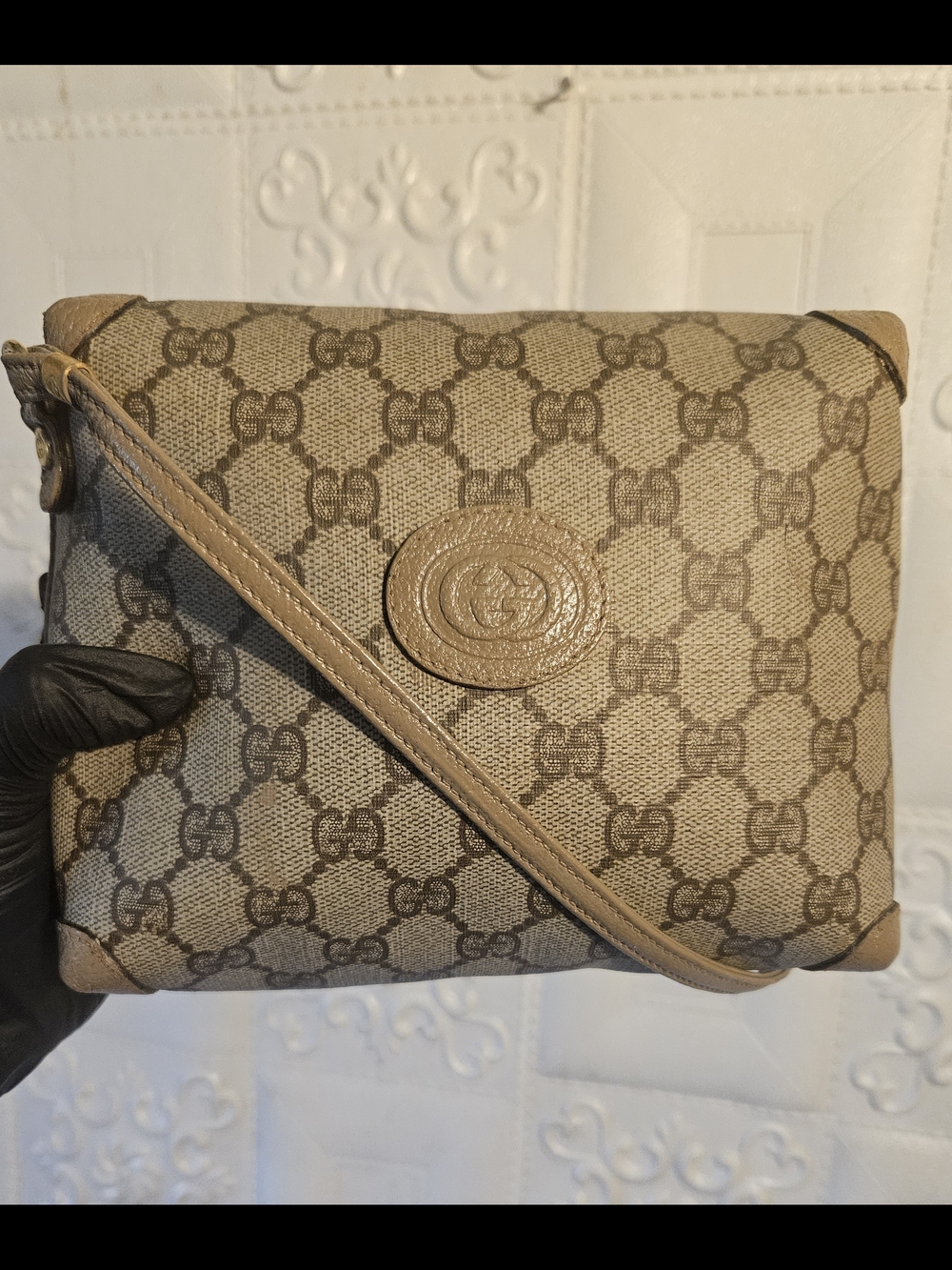 Gucci Beige TAUPE broiwn SUPREME GG Canvas Crossbody Bag AUTHENTIC VINTAGE